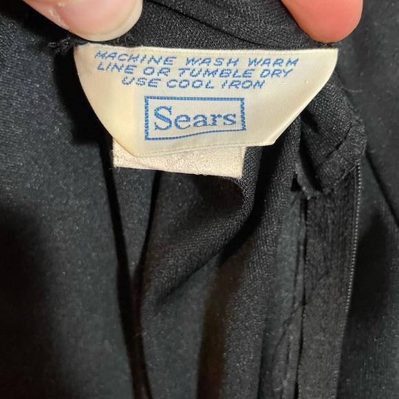 Vintage Sears Black Pleated Skirt Dress With High Pleated V- Neckline Belted - Picture 2 of 11